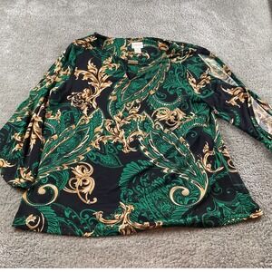 Chico's Women's Baroque Paisley Print V-Neck 3/4 Sleeve Top Blouse Size 1